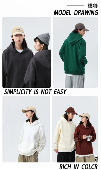16.9oz 480gsm Heavy Weight Cotton Plus Velvet Hooded Sweater Men Thickened Tight Polar Fleece Pullover Hoodie Women Sweatshirt