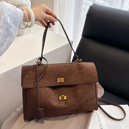 Vintage Ladies Tote Bag Brand Large Capacity Frosted Handbag High-end Pu Material Shoulder Messenger Bag Niche Simple Travel Bag