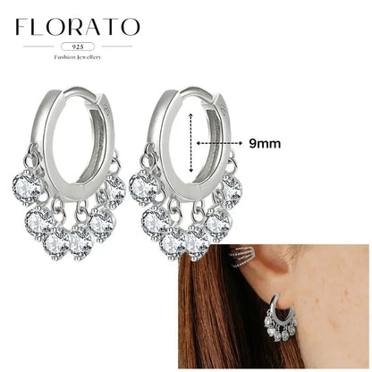Women Pure Silver Series 925 Sterling Silver Ear Needle Geometric/Butterfly Flowers Pendant hoop Earrings Crystal Zircon Jewelry