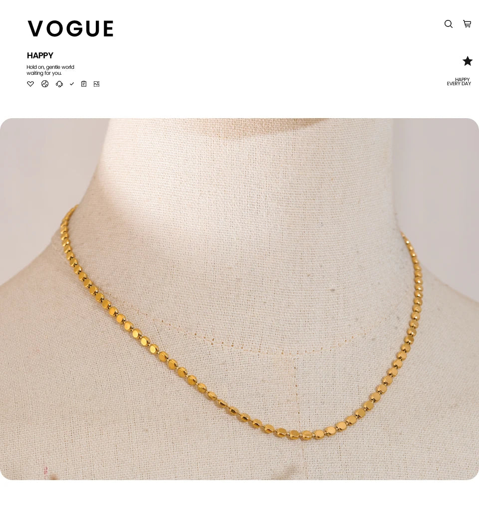 Yhpup Exquisite Stainless Steel Bright Square Chain Collar Necklace New Style 18K Real Gold Plated Daily Fashion Jewelry