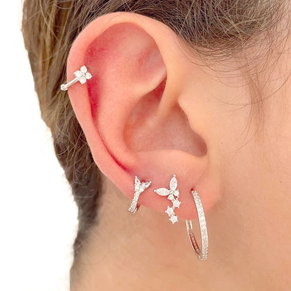 Women Pure Silver Series 925 Sterling Silver Ear Needle Geometric/Butterfly Flowers Pendant hoop Earrings Crystal Zircon Jewelry