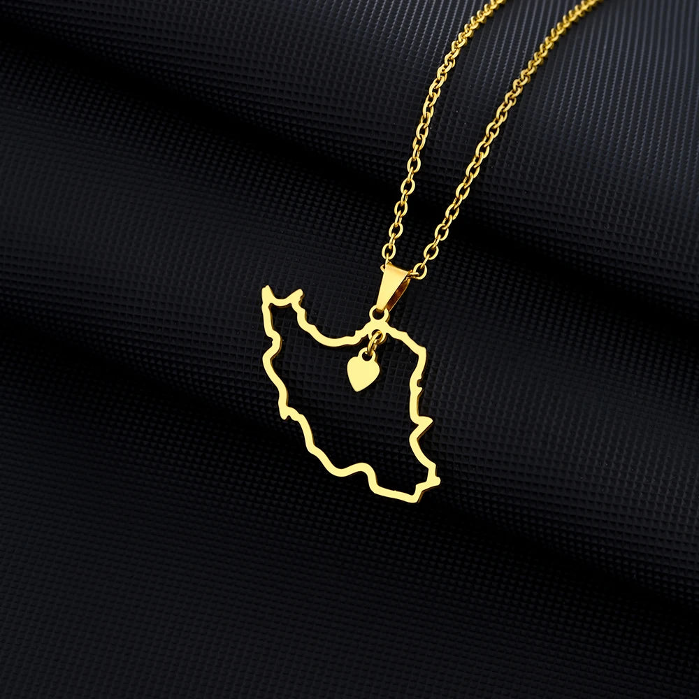 Islamic Republic of Iran Map Pendant Necklace Stainless Steel Gold/Silver Color Men Women Country Map Jewelry Gift
