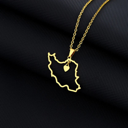 Islamic Republic of Iran Map Pendant Necklace Stainless Steel Gold/Silver Color Men Women Country Map Jewelry Gift