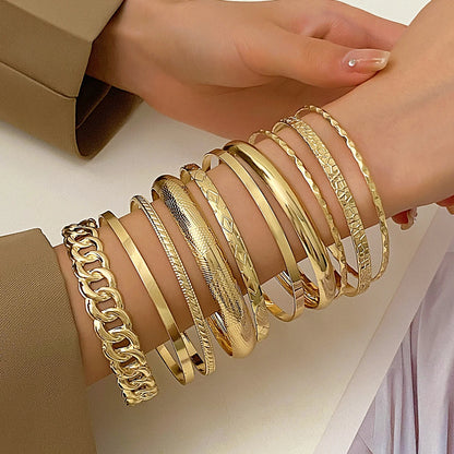Fashion Minimalist Elegant Metal Textured Resin Cuff Bangle Bracelet Set Boho Adjustable Layered Wristband Daily Party Jewelry