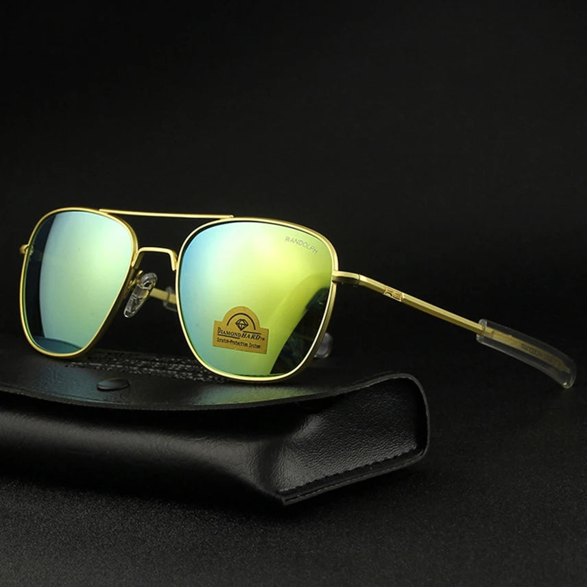 RE Sunglasses Men Top Quality Anti-Scratches American Army Military Mirror AGX Tempered Glass Lens Pilot Sun Glasses UV400