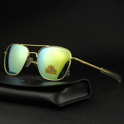 RE Sunglasses Men Top Quality Anti-Scratches American Army Military Mirror AGX Tempered Glass Lens Pilot Sun Glasses UV400