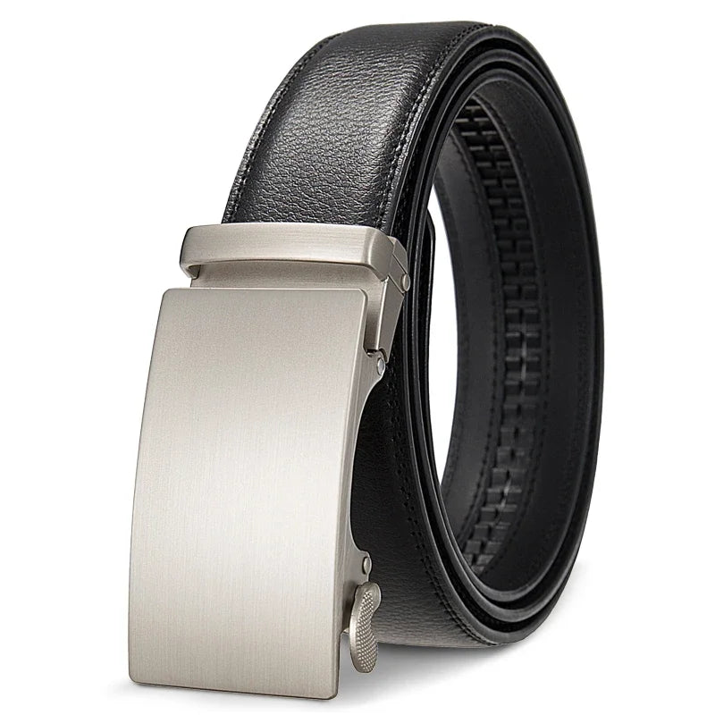 3.5cm High End Handsome Alloy Automatic Buckle Belt Men's Durability PU Leather Waistband Fashion Business Male Waist Straps