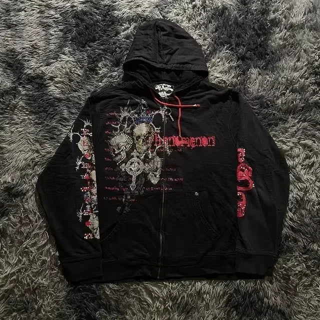 Affliction Fashion Hoodie Street Gothic Skull Oversize Zipper Hoodie Men Women Hip Hop Casual Sweatshirt Personality Hoodie Y2K