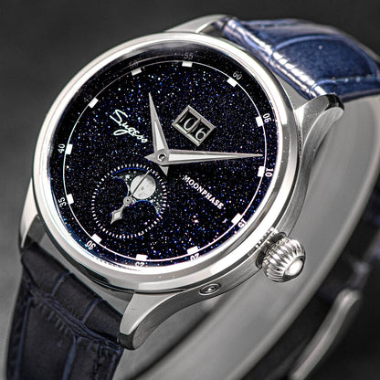 Sugess Mens Watch Limited Edition Moonphase 316L Stainless Steel Case Tianjin ST2528 Movement Luxury Gemstone Stars Dial Gift V3