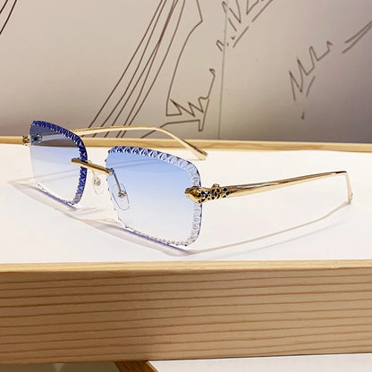 New design frameless leopard head sunglasses for driving, sun protection, fashionable metal glasses