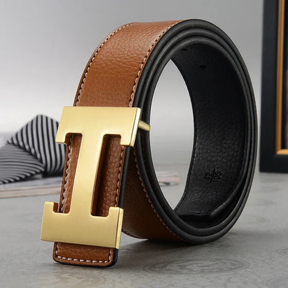 2025 New Casual Men's Belt High Quality Designer Genuine Second Cow Leather Belts Strap Male Metal Smooth Buckle Fashion