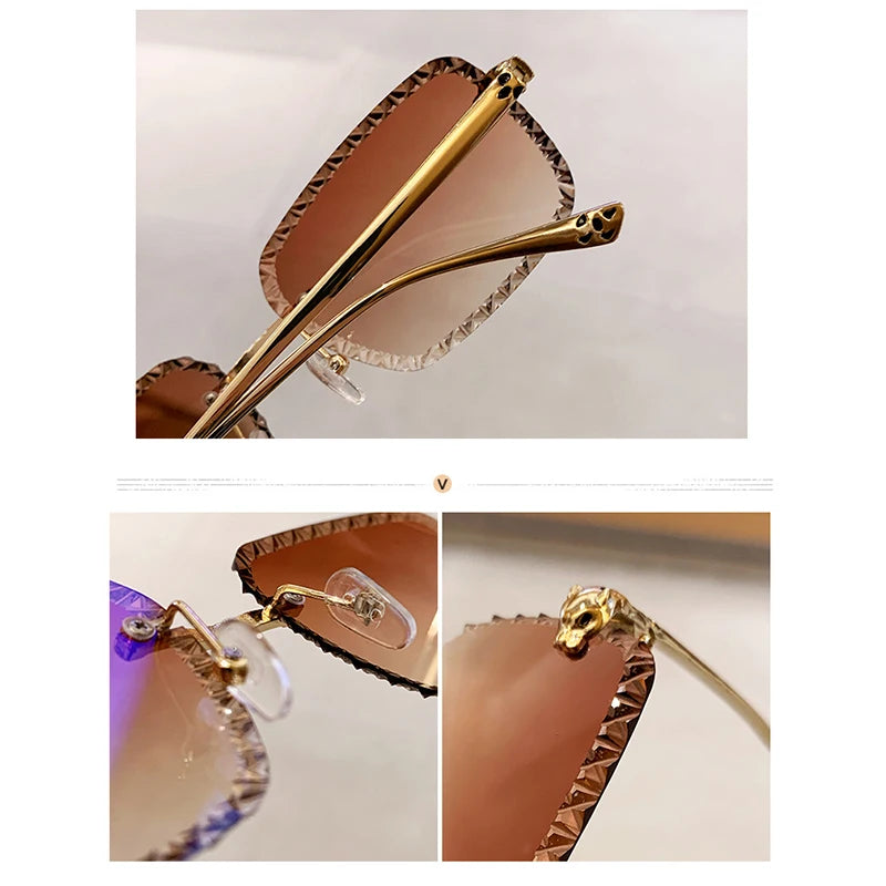 New design frameless leopard head sunglasses for driving, sun protection, fashionable metal glasses