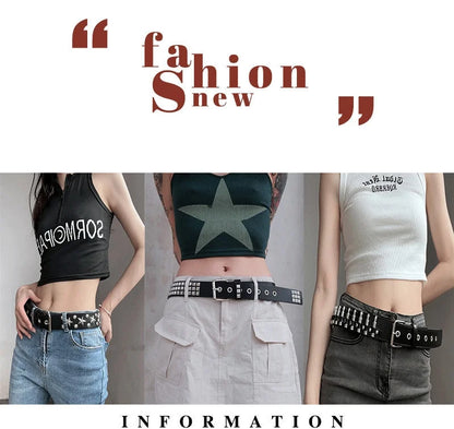 Black Belt for Women and Men, Unisex Personality Five-Pointed Star Studded Buckle Jeans Belt for Men Business style High Quality