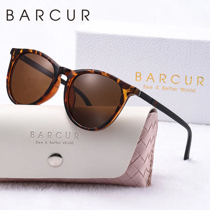 BARCUR Pink Fashion Polarized Glasses Bright Comfort PC Round Frame Holiday Travel Women Sunglasses Most Fashion Gift For Girls