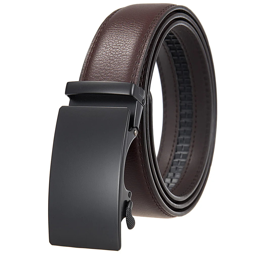 3.5cm High End Handsome Alloy Automatic Buckle Belt Men's Durability PU Leather Waistband Fashion Business Male Waist Straps
