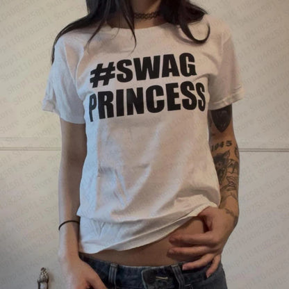 Aesthetic Kawaii clothing retro women's 90s cut top women's baby letter T-shirt Y2k fashion casual 2000s top emo girl Harajuku
