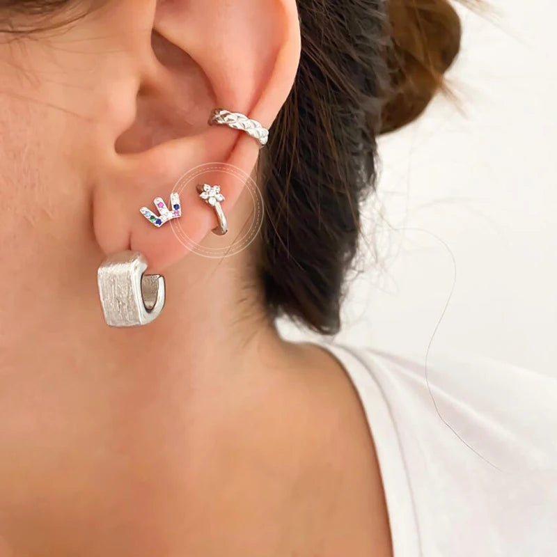 Women Pure Silver Series 925 Sterling Silver Ear Needle Geometric/Butterfly Flowers Pendant hoop Earrings Crystal Zircon Jewelry