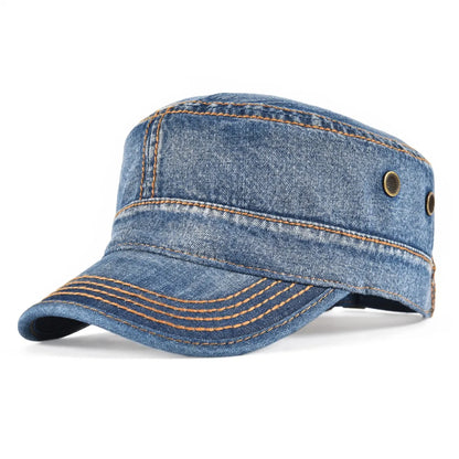 VOBOOM Denim Army Cap Men Washed Cotton Bucket Hat Spring Fall Headpiece Flat Top Adjustable Peaked Visor Hats Trucker Hats