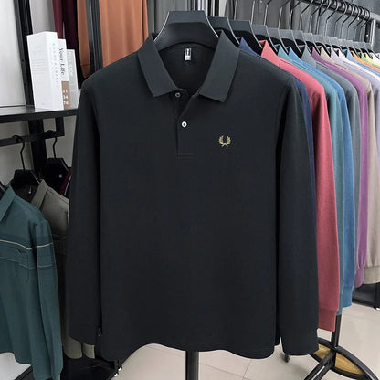100% pure cotton high-end brand men's long sleeved polo shirt autumn fashion hot selling wheat embroidery golf business T-shirt
