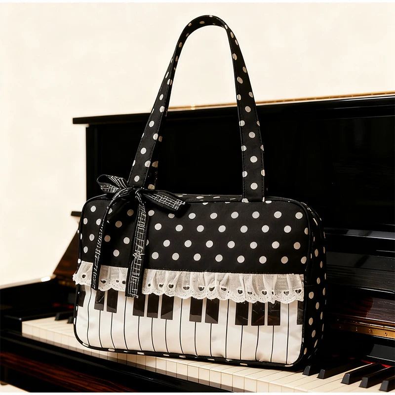 Fashion Polka Dot Ladies Piano Bag New Style Niche Underarm Shoulder Bag Sweet Personality Piano Backpack Women's Bag Square Bag