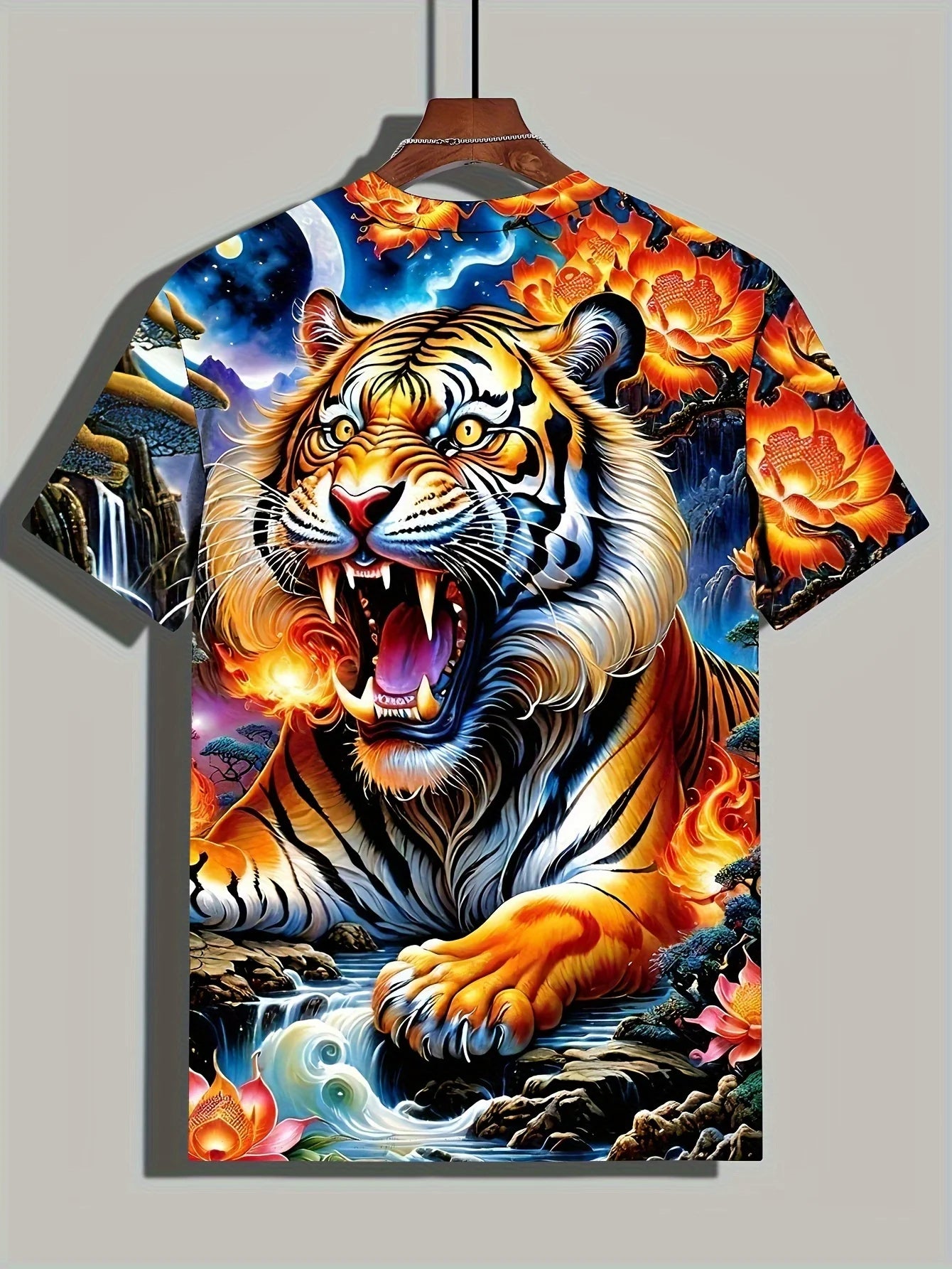 Tiger Print T-Shirt 3D Animal Men's Shirts Summer Short Sleeved Male Pullover Oversized T-shirts Casual Tops Tees Men Clothing