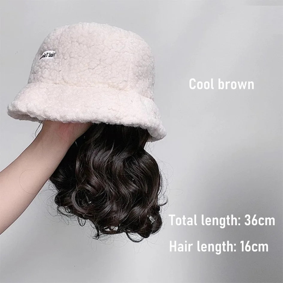 Synthetic 50cm winter cold resistant wig hat with long straight hair and long curly hair black/white hat with lambhair Christmas