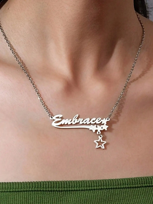  DOREMI Personalized Custom Necklace For Women Hollow Stars Pendant Customized Name Multiple Fonts To Choose For Gift Necklace