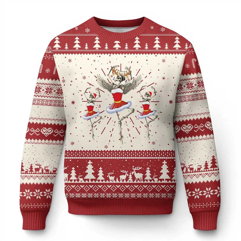 2027 Choose a Darker Holiday Look with an Ugly Christmas Sweater Gothic Skeleton Graphics on Printed Long Sleeve Xmas Sweaters