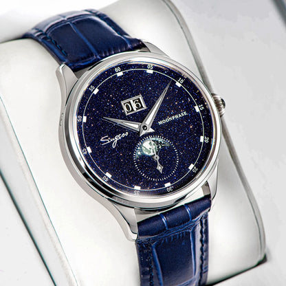 Sugess Mens Watch Limited Edition Moonphase 316L Stainless Steel Case Tianjin ST2528 Movement Luxury Gemstone Stars Dial Gift V3