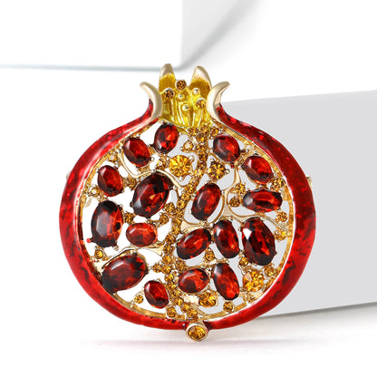 Beaut&Berry Luxury Rhinestone Pomegranate Brooches for Women Enamel Fruit Plant Pins Casual Party Accessories New Gifts Friends
