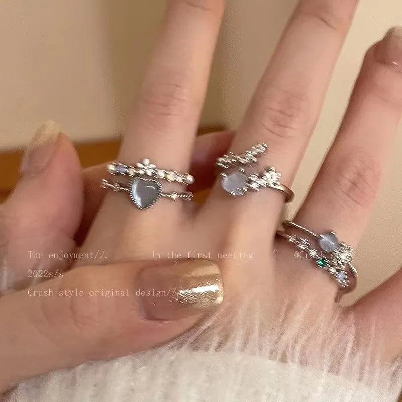 Fashion Trend Pink Crystal Bowknot Heart Rings Zircon Ring Y2K Shiny Zircon Rings for Women Girls Party Aesthetic Jewelry 2024 N