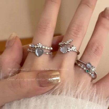 Fashion Trend Pink Crystal Bowknot Heart Rings Zircon Ring Y2K Shiny Zircon Rings for Women Girls Party Aesthetic Jewelry 2024 N