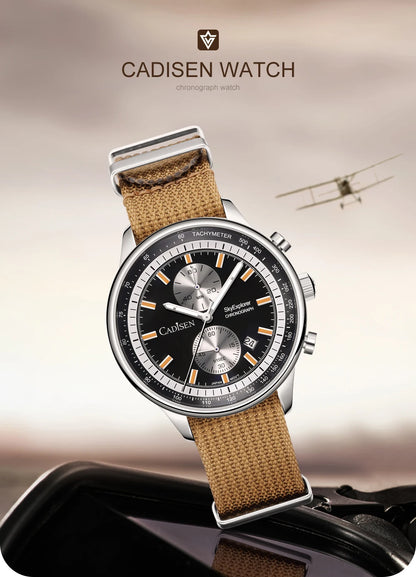 CADISEN New Mens Watches Luxury Quartz Watch For Man Chronograph Japan MIYOTA 0S11 Men Gift Luminous Waterproof Canvas Wristwatc