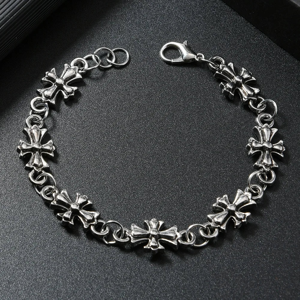 Gothic Cross Bracelet For Men Women Vintage Floral Pattern Hip Hop Rock European American Trends Party Birthday Holiday Gift