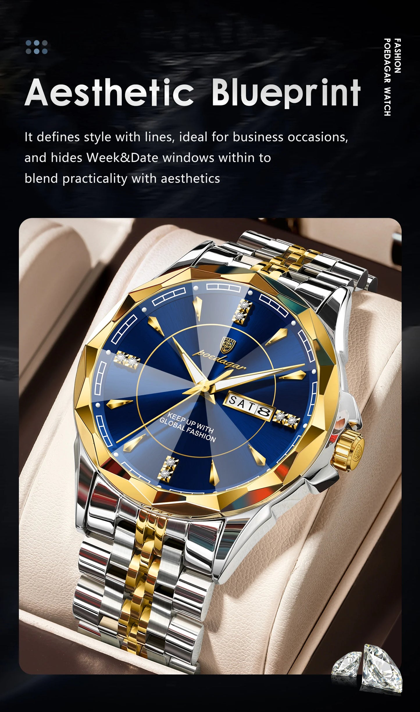 POEDAGAR Luxury Fashion Man Clock Top Business Waterproof Luminous Date Week Men's Watches Quartz Stainless Steel Men Wristwatch