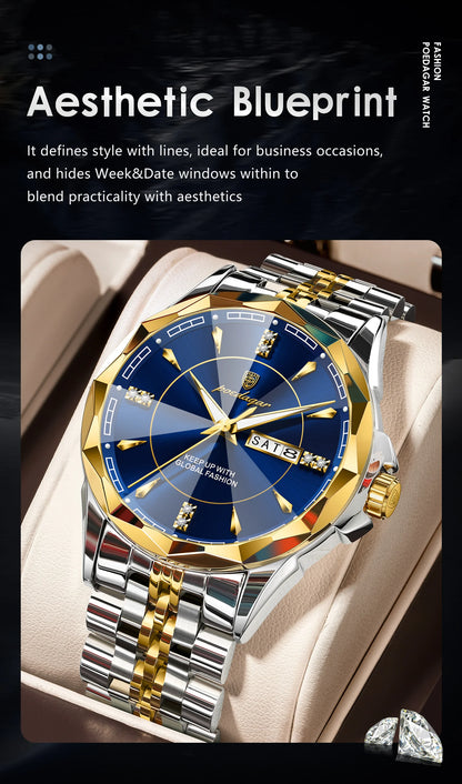 POEDAGAR Luxury Fashion Man Clock Top Business Waterproof Luminous Date Week Men's Watches Quartz Stainless Steel Men Wristwatch