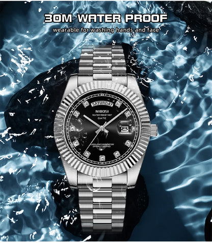 NIBOSI Mens Watches Top Brand Luxury Gold Diamonds Classic Watch Men Auto Week Date Watch Waterproof Stainless Steel Wristwatch