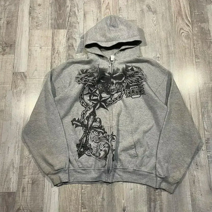 Affliction Fashion Hoodie Street Gothic Skull Oversize Zipper Hoodie Men Women Hip Hop Casual Sweatshirt Personality Hoodie Y2K