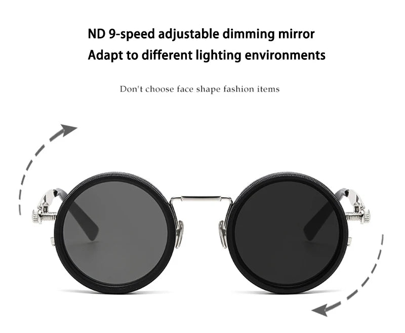 SHAUNA Retro Metal Round Punk ND9-level Adjustable Dimming Sunglasses Women Polarized UV400 Fashion Men Outdoor Sun Glasses