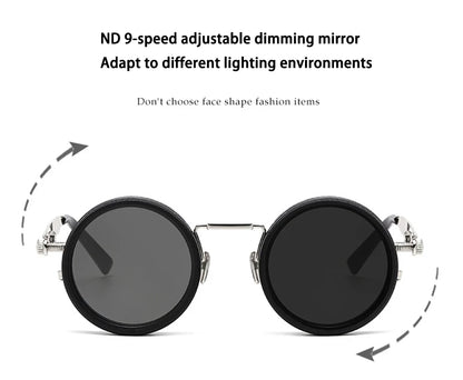 SHAUNA Retro Metal Round Punk ND9-level Adjustable Dimming Sunglasses Women Polarized UV400 Fashion Men Outdoor Sun Glasses