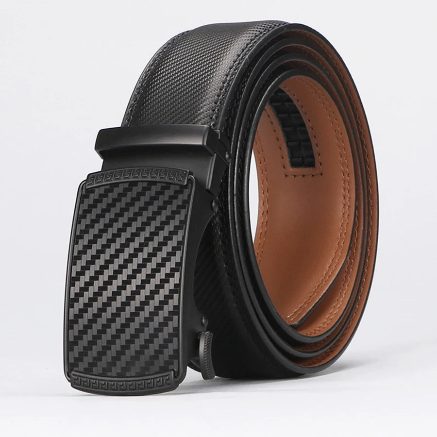 Genuine Leather Men's Ratchet Dress Belts | Adjustable Automatic Alloy Buckle - Business Style - Ideal Gift for Father's