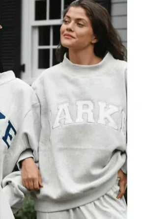 2026Grey Printed Sweatshirt women Soft Fleece long sleeve sweatshirt female autumn winter high neck loose women's hoodie clothes