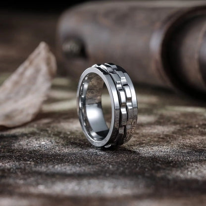 Fashion Punk Style Gear Rotating Anxiety Fidget Ring Titanium Steel Chain Spinner Rings For Men Rock Biker Wedding Party Jewelry