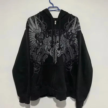 2025 American New Fashion Oversized Pattern Printed Zipper Hooded Sweater Men Y2K Gothic Harajuku Hip Hop Popular Couple Hoodies