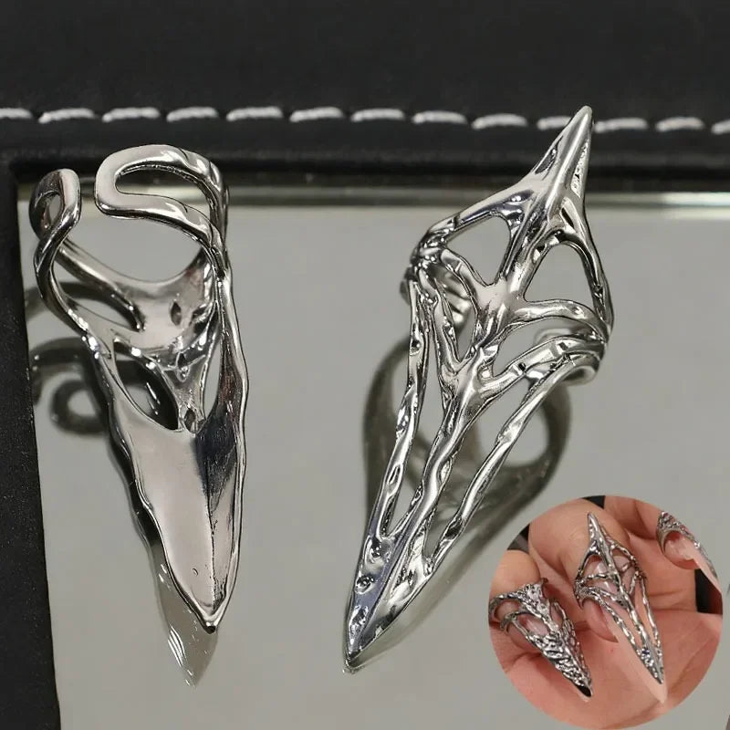 New Gothic Rock Machinery Manicure Fingertip Ring Nail Ring Punk Metal Jewelry Accessories for Women Party Gifts for Girlfriends
