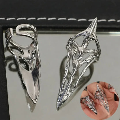 New Gothic Rock Machinery Manicure Fingertip Ring Nail Ring Punk Metal Jewelry Accessories for Women Party Gifts for Girlfriends