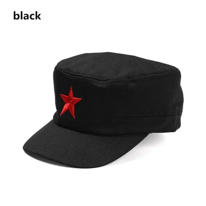 Unisex Cotton Men Cap Spring Summer Beach Outdoor Street Street Cool Church Sunhat Flat Top Hat With Red Star Dropshipping