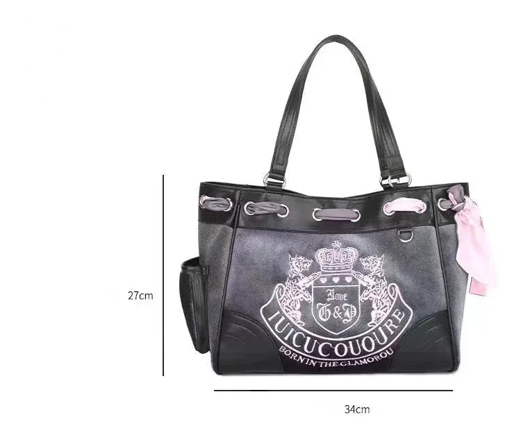 Ladies Large-Capacity Tote Bag Y2K Women Vintage Retro Chic Embroidery Velvet Handbags Girl Shopping Shoulder Bag Women's Purses