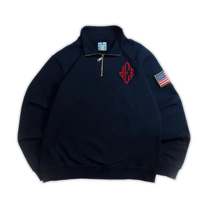 Russia Retro Y2K Harajuku Embroidery Pullover Quarterzip Stand Collar Polo Shirt Sweatshirt Casual Men Clotheing