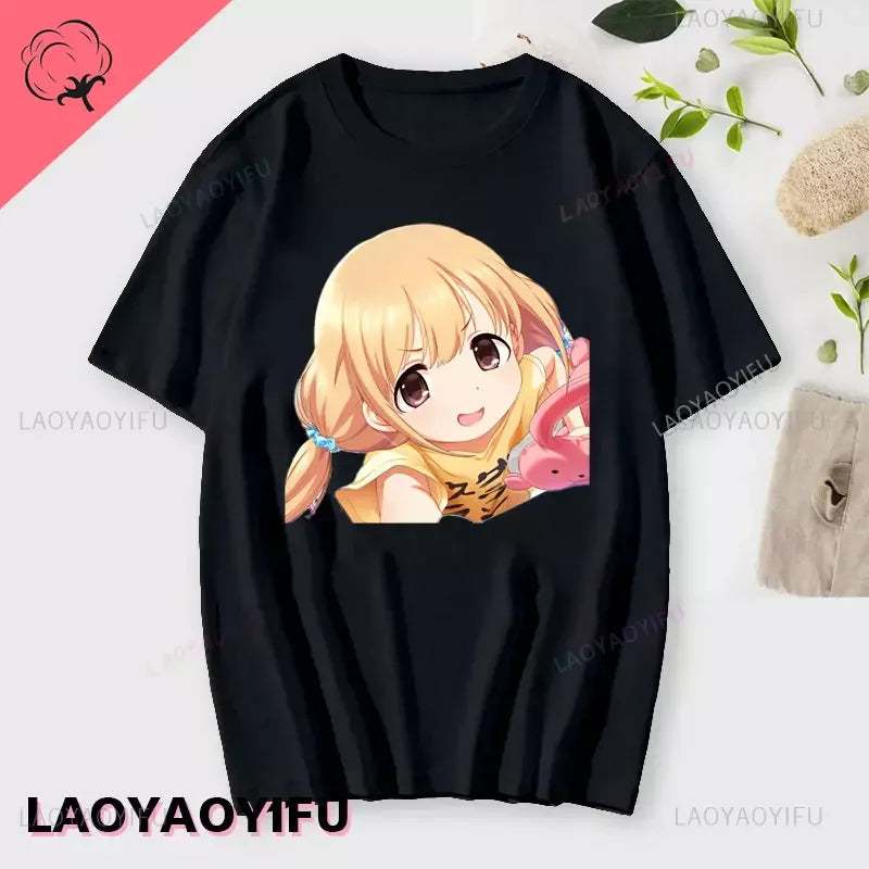 If You Work You Lose - Anzu Futaba Version T-Shirt 2024 New Kawaii Anime Cotton T-shirt Tees for Men Funny cartoon Otaku Tshirt